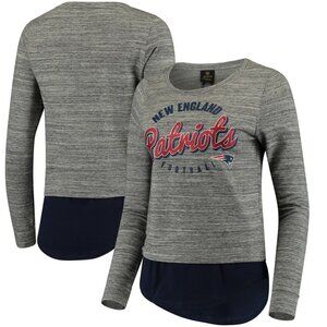 NWT NFL New England Patriots Women's Juniors XL Heathered Gray/Navy Shirt